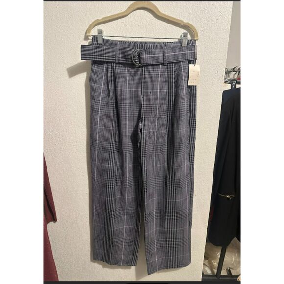 448 A New Day Plaid High-Waist Wide-Leg Trousers w/ Belt Office Career Pants - Picture 2 of 3
